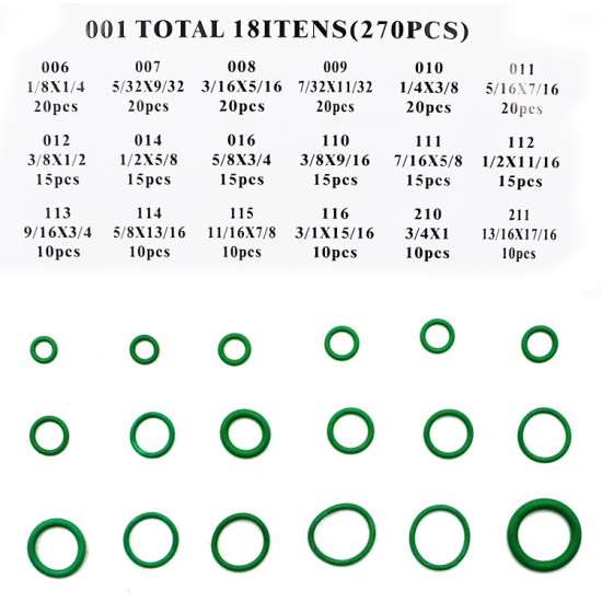 O-shape Seal Ring Set Sealing Element Washer Repairing Kit for Air Conditioner 270PCS/Set  green_270PCS Seal ring set