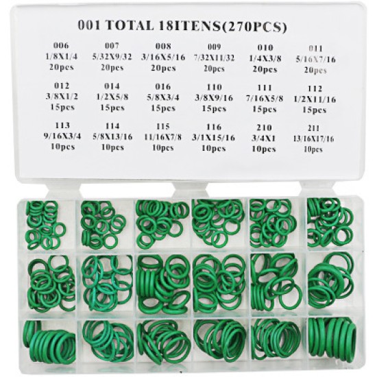 O-shape Seal Ring Set Sealing Element Washer Repairing Kit for Air Conditioner 270PCS/Set  green_270PCS Seal ring set