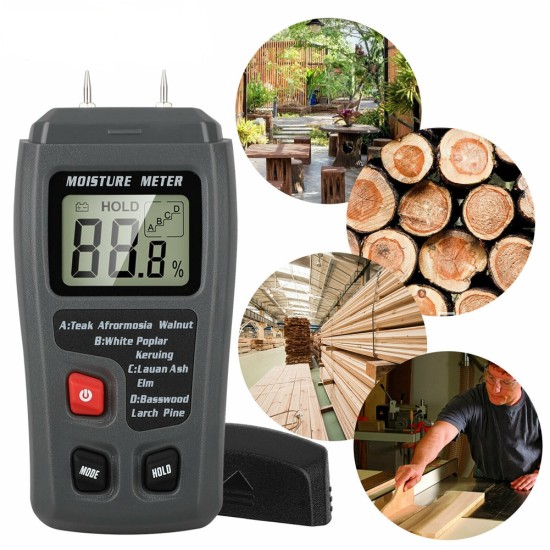 O3m2 Digital Lcd Wood  Hygrometer Moisture Meter Detector Tester Measurement Tool Without battery