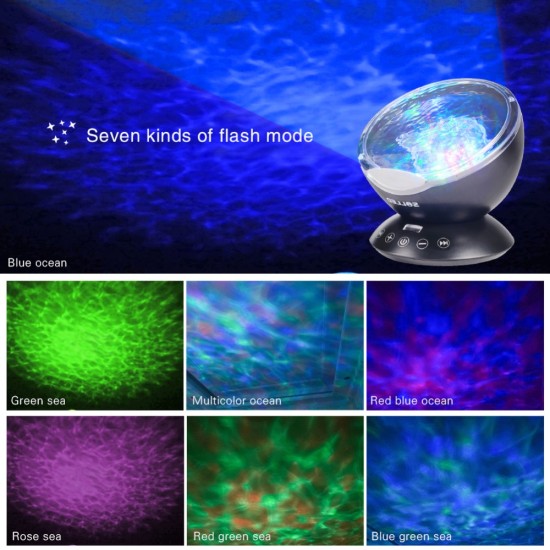 Ocean Wave Projector LED Night Light with Music Player Remote Control Lamp RGB_black