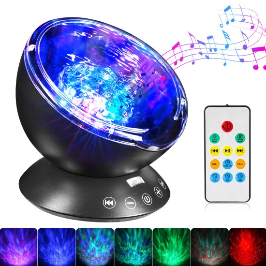 Ocean Wave Projector LED Night Light with Music Player Remote Control Lamp RGB_black