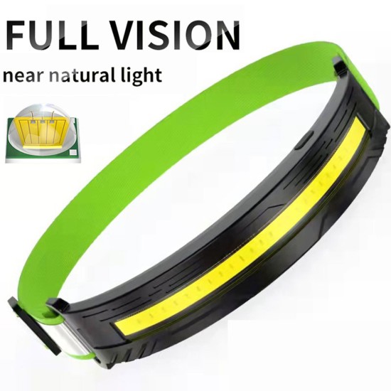 Outdoor Led Headlamp Waterproof Portable 4 Level Strong Light Night Running Fishing Camping Cob Headlight Cyan