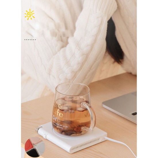 Outdoor Portable Thermostat Heating Coaster 3-speed Timer Cup Mat for Heating Milk Coffee Pink