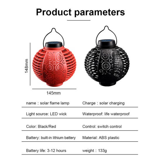 Outdoor Solar Lantern Lights IP65 Waterproof Hanging Decorative Light for Garden Patio Courtyard Lawn Red