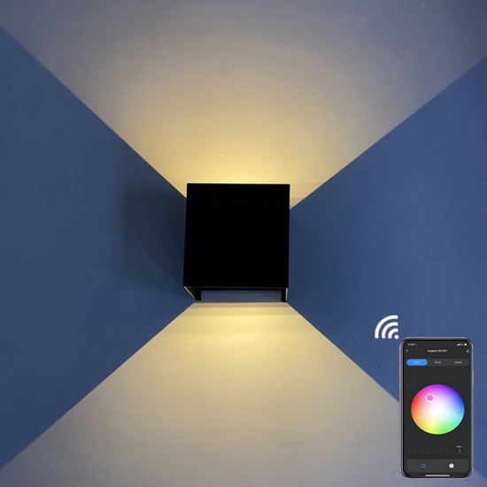 Outdoor Up Down Led Wall Lamp Intelligent App Control Colorful Dimming Waterproof Lights black shell 9W RGBW