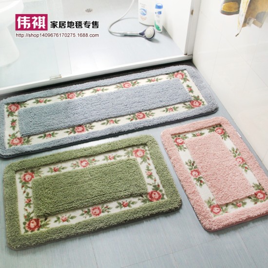 Pastoral Style Rose Pattern Non Slip Water Absorption Rectangle Carpet Floor Mat