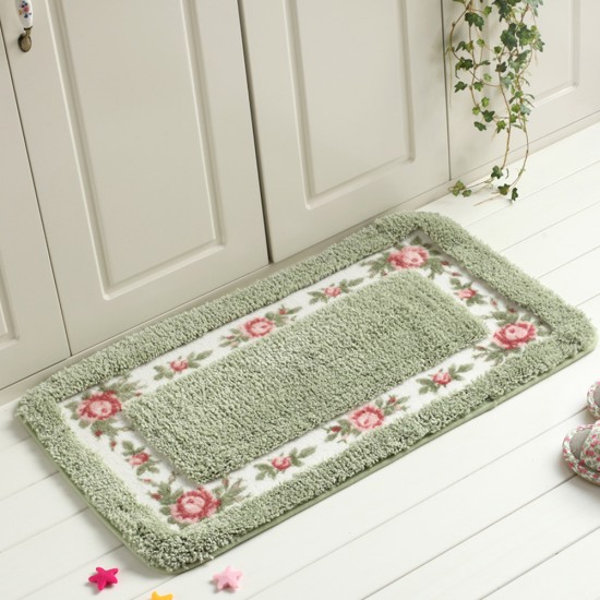 Pastoral Style Rose Pattern Non Slip Water Absorption Rectangle Carpet Floor Mat