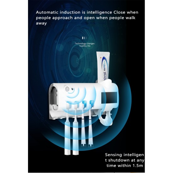 Perforation-free Wall-mounted Toothbrush  Holder Solar Energy-storage Design Intelligent Uv Toothbrush Rack Toothpaste Dispenser Black_Induction disinfection