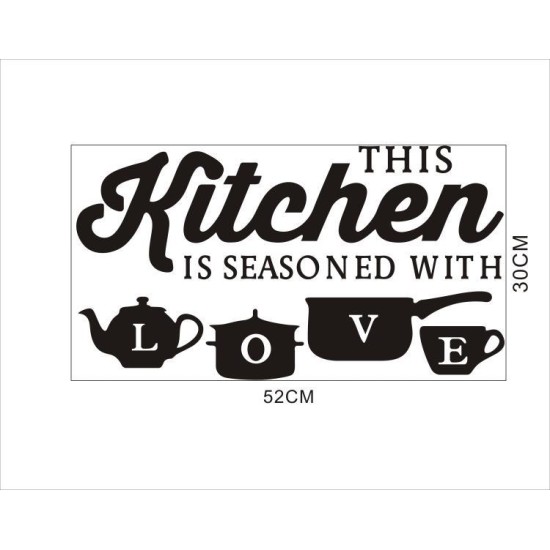 Personality Kitchen Love PVC Removable Letter Kitchenware Wall Sticker black