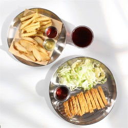 Pork Chop Plate Cafe Salad Plate Stainless Steel Plate (23cm/26cm) With Rack Small 23cm_Disc + rack