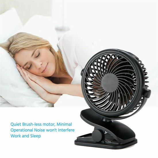 Portable Clip On Electric  Fan 3 Speed Adjustable Mini 360 Degree Rotatable Low Noise Cooling Fan black