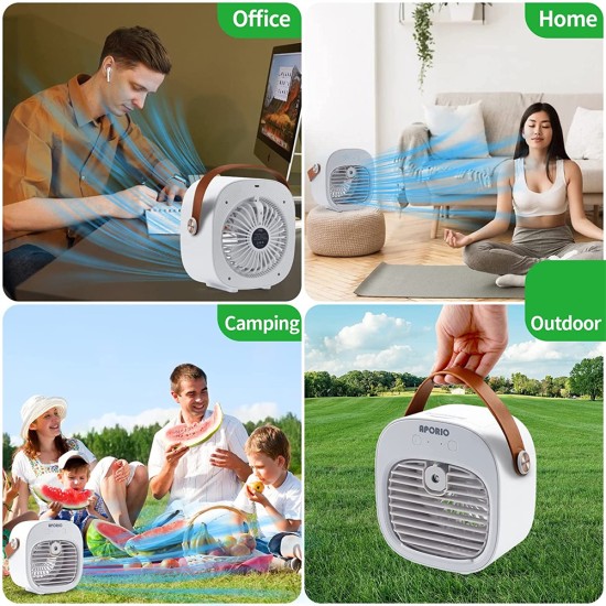 Portable Cooling Fan 3 Speeds Duration 4000mah Rechargeable Mute Air Cooler Fan White