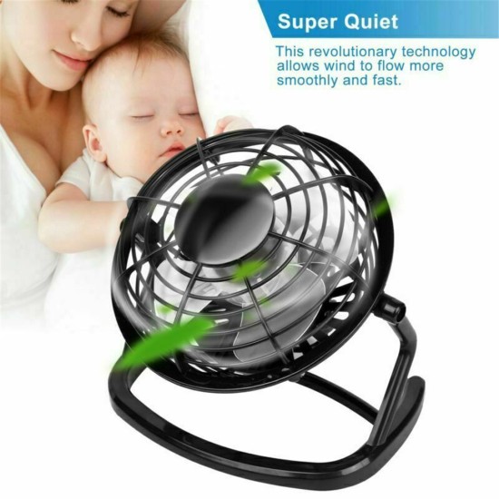 Portable Dc 5v Usb Mini  Fan 4 Blades Super Mute Silent Usb Powered Adjustable Angle Cooler Cooling Fan black