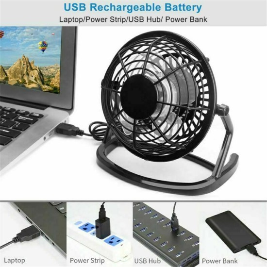 Portable Dc 5v Usb Mini  Fan 4 Blades Super Mute Silent Usb Powered Adjustable Angle Cooler Cooling Fan black