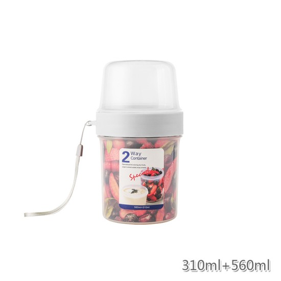 Portable Double-layer Fresh-keeping  Box Multi-purpose Food Sealment Container For Yogurt Salad 310+560ml