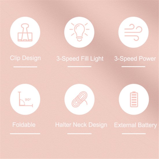 Portable Hand-held Folding Clip  Fan Fill Light Mini Fan Student Dormitory Desktop Usb Rechargeable Cooling Fan pink