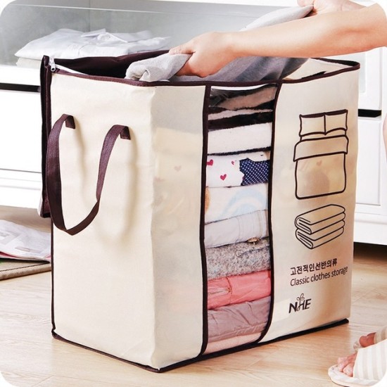 Portable High Capacity Non-woven Clothes Storage Bag Folding Closet Organizer for Pillow Quilt Blanket Bedding Korean style