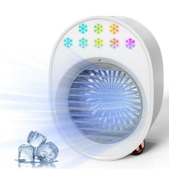 Portable Mini Air  Conditioner With Rgb Lights Desk Fan Low Noise Usb Power Supply Cooler Humidifier Purifier White