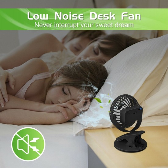 Portable Mini Clip Fan 360 Degree Rotation 3 Speed Adjustable Black