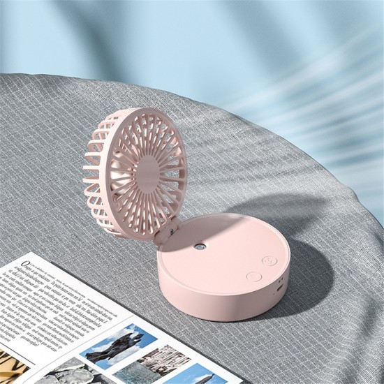 Portable Mini Fan Usb Charging Hanging Neck Handheld Folding Fan Humidifying Spray Night Light white