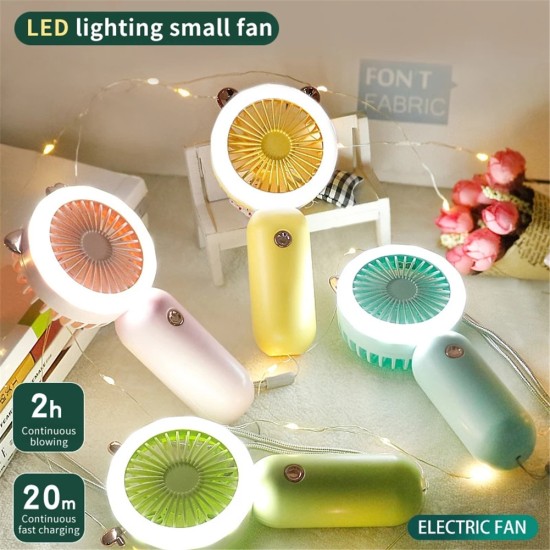 Portable Mini Fan Usb Rechargeable Handheld 3 Speeds Cooling Fan Night Light Random Color bear