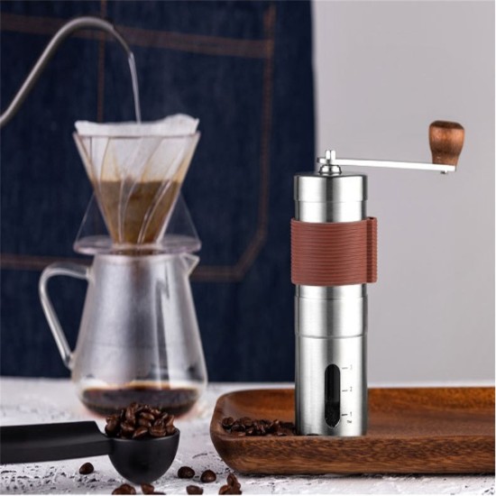 Portable Mini Hand  Coffee  Grinder  Machine Adjustable Setting Stainless Steel Manual Coffee Bean Mill For Home Office Outdoor Hiking Medium upgrade brown