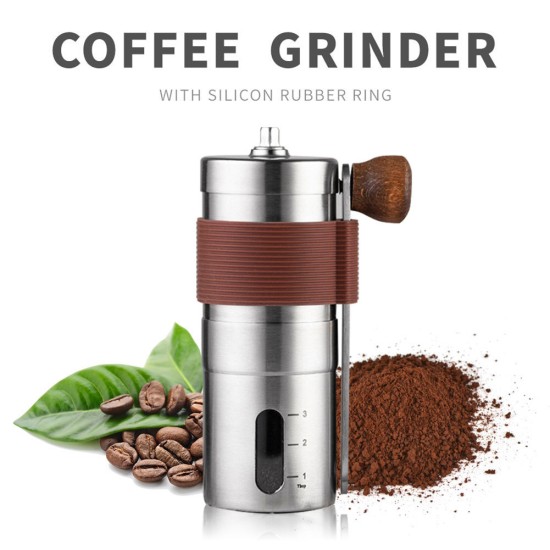 Portable Mini Hand  Coffee  Grinder  Machine Adjustable Setting Stainless Steel Manual Coffee Bean Mill For Home Office Outdoor Hiking Medium upgrade brown