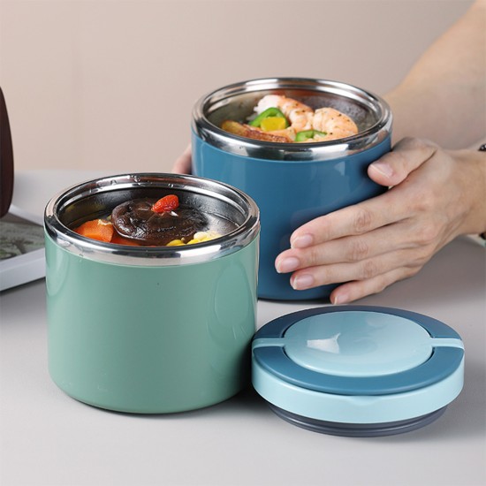 Portable Stainless Steel Breakfast  Cup Soup Bowl Thermal Storage Container Sealed Bento Box With Handle Green_630 ml