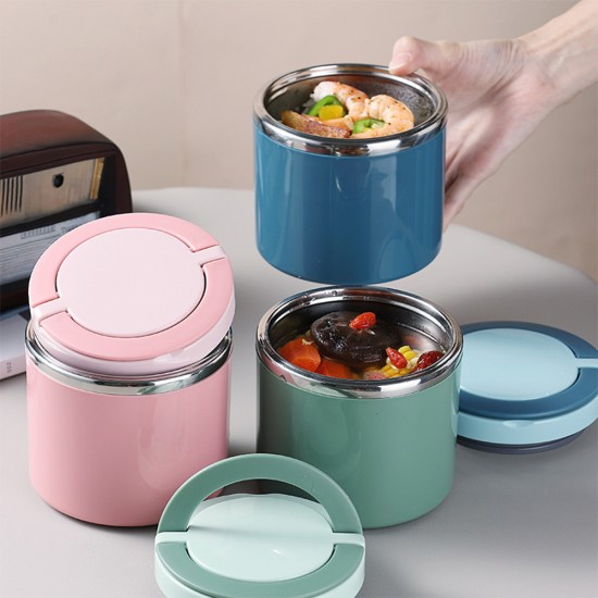 Portable Stainless Steel Breakfast  Cup Soup Bowl Thermal Storage Container Sealed Bento Box With Handle blue_630 ml