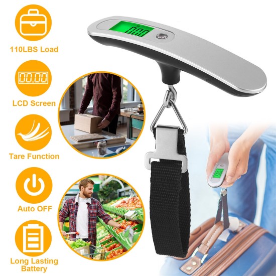 Portable Travel Lcd Digital Electronic Weight Scale Hanging Luggage Scale 110lb/50kg no Backlight