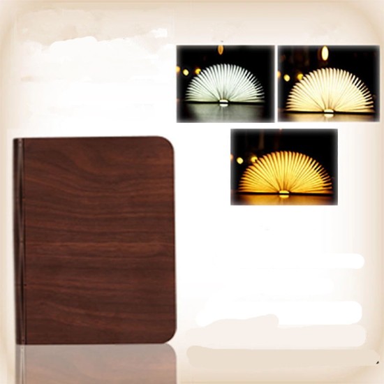 Portable USB Rechargeable LED Light Foldable Wooden Book Lamp for Home Decor Wooden red walnut Dupont paper money