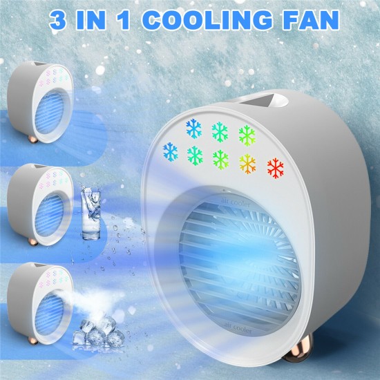 Portable Usb Mini Air Cooler Multifunctional Low Noise Air Conditioner Desktop Fan Humidifier Purifier White