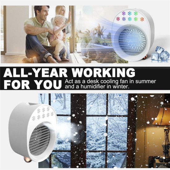 Portable Usb Mini Air Cooler Multifunctional Low Noise Air Conditioner Desktop Fan Humidifier Purifier White