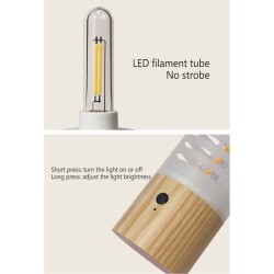 Portable Wooden Night Light Led Stepless Dimming Usb Rechargeable Atmosphere Lamp for Outdoor Camping Hiking