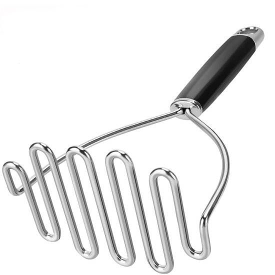 Potato Masher Stainless Steel Wavy Wire Potato Masher Household Kitchen Vegetable Fruit Press Mud Pusher silver