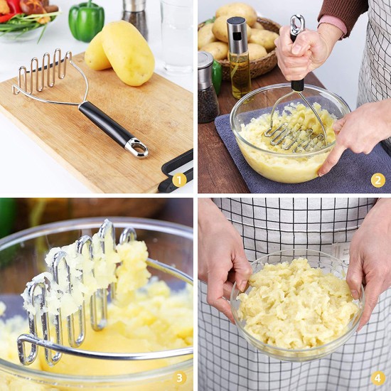 Potato Masher Stainless Steel Wavy Wire Potato Masher Household Kitchen Vegetable Fruit Press Mud Pusher gold