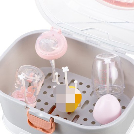 Pp Baby Bottle Storage Box Portable Easy To Clean Drain Storage  Box Pink