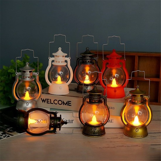 Retro  Kerosene  Lamp Colorful Button Battery Switch Small Oil Light Lantern Art Pendant Christmas Halloween Crafts Decorations Black