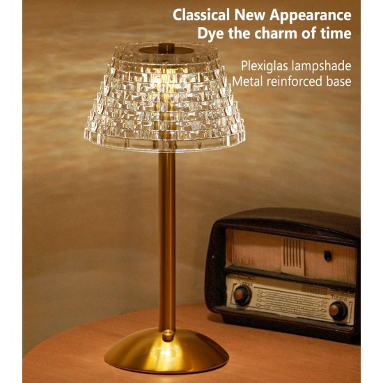 Retro Led Table Lamp Rechargeable Crystal Lampshade Touch Sensor Night Light Touch 3-color model