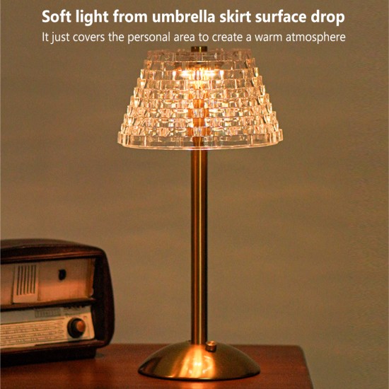 Retro Led Table Lamp Rechargeable Crystal Lampshade Touch Sensor Night Light Touch 3-color model