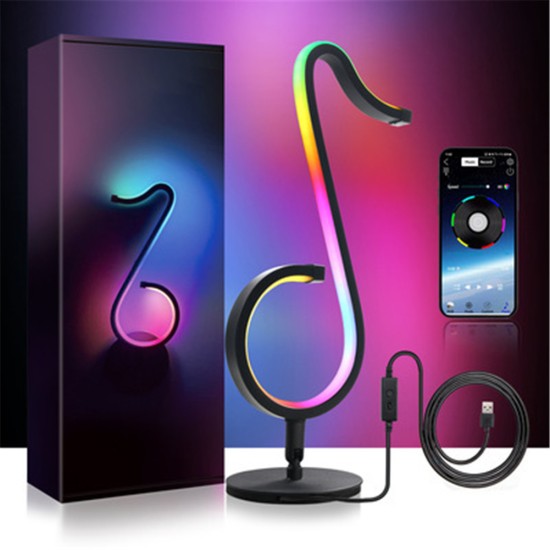 Rgb Magic Colorful Night  Light Simple Musical Note Shape 180 Degrees Rotated Base Bedroom Bedside Wall Decoration Atmosphere Lamp RGB Symphony Bluetooth APP