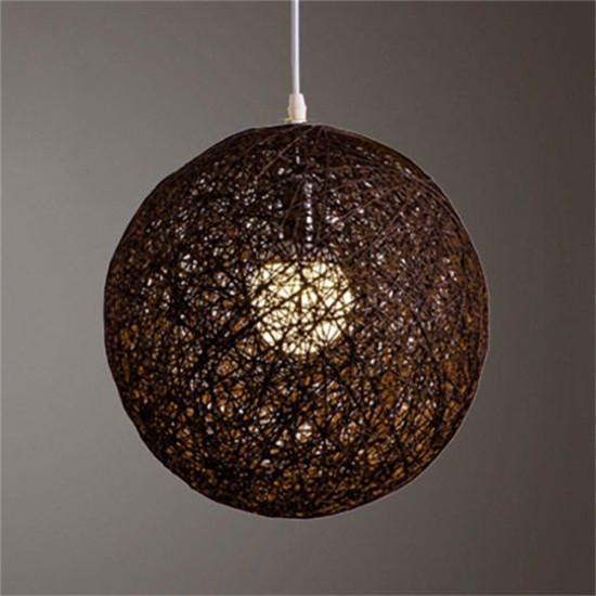 Round Concise Hand-woven Rattan Vine Ball Pendant Lampshade Light Lamp Shades Light Accessories(15cm Diameter) Coffee