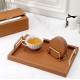 Round Leather Insulation Coaster Home Office Table Mat Placemats with Storage Stand Kitchen Supplies Brown