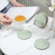 Round Leather Insulation Coaster Home Office Table Mat Placemats with Storage Stand Kitchen Supplies Green