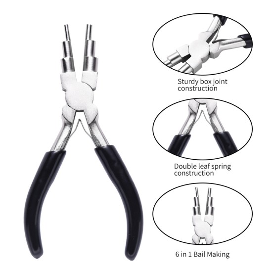 Round Nose Wire Bending Pliers Polished Steel Head Comfort Grip Handle Six-segment Pliers For Jewelry Making black