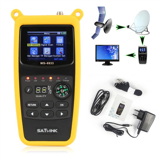 Satlink Ws-6933 Digital  Satellite  Finder 2.1-inch Lcd Display Screen Dvb-s2 Satellite Probe Meter Support Disseqc 1.0/1.1 And 22khz Tone US plug