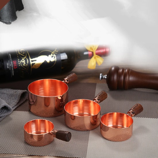 Sauce Pot with Rosewood Wooden Handle Sauce Cup Plate for Cooking Utensils 1/3 copper cup with wooden handle