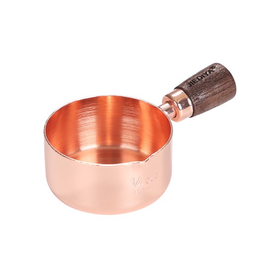 Sauce Pot with Rosewood Wooden Handle Sauce Cup Plate for Cooking Utensils 1/3 copper cup with wooden handle