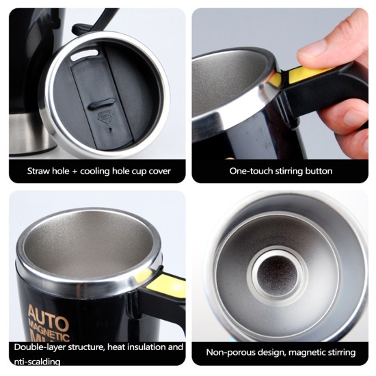 Self-stirring  Cup Stainless Steel 450ml Ultra-quiet Electric Automatic Blending Coffee Cup Black