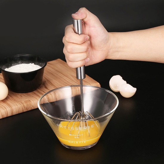 Semi-automatic Mixer Egg Beater Manual Self Turning Stainless Steel Whisk Hand Blender 12 Inches